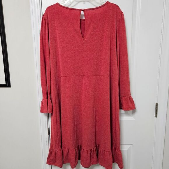 Emerald Knit Dress Women's 2X Red Round Neck Long Sleeve Ruffles Peasant NWT - Picture 10 of 10